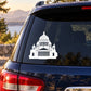 White Russian building decal sticker with domed cathedral on car rear window