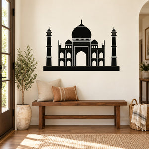 Taj Mahal wall decal with black domed palace silhouette and four minarets