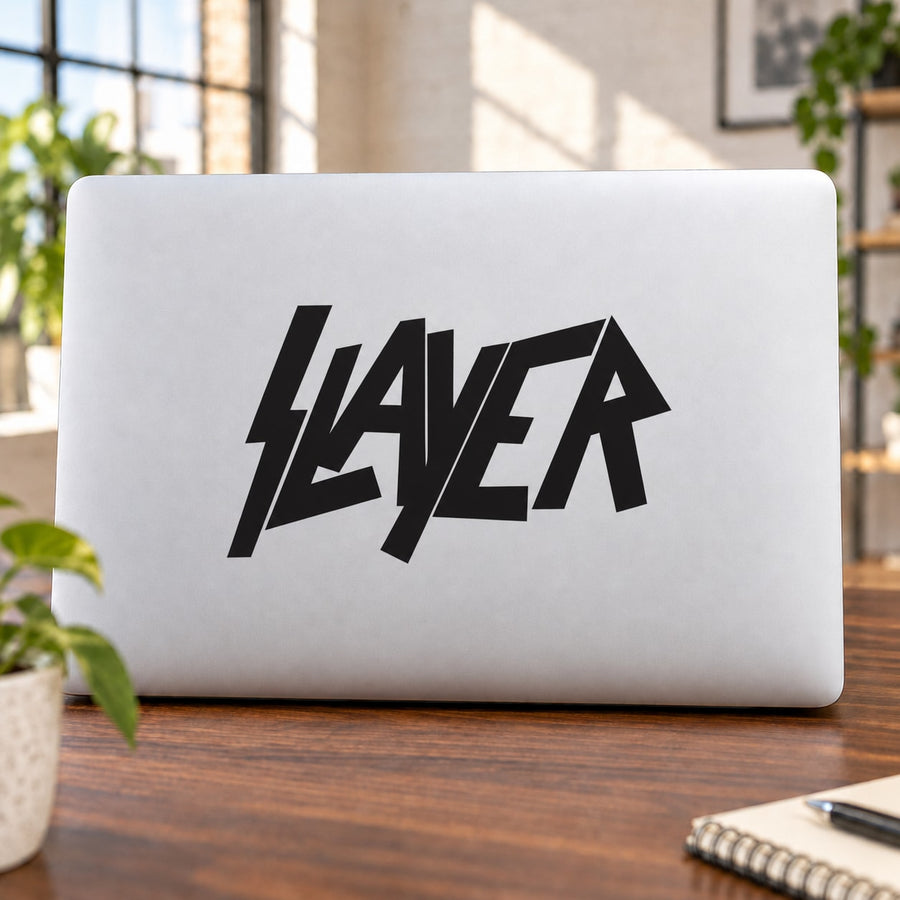Slayer Bold Decal — illustrative vinyl decal application mockup. Surrounding objects are not included.