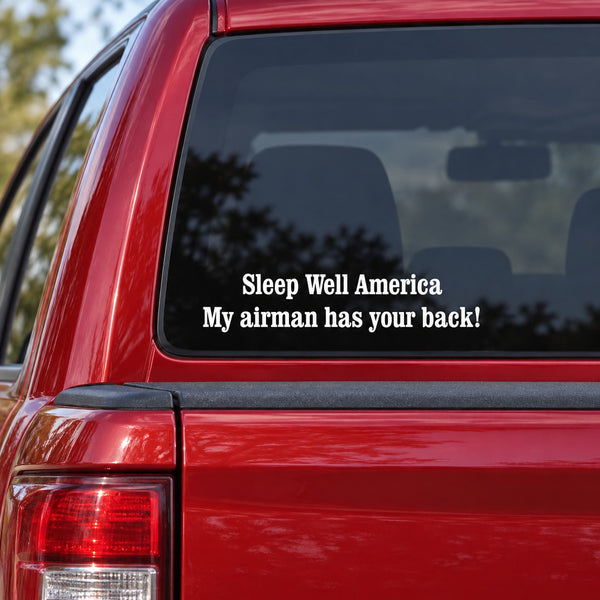 Sleep Well America Airman Decal — illustrative vinyl decal application mockup. Surrounding objects are not included.