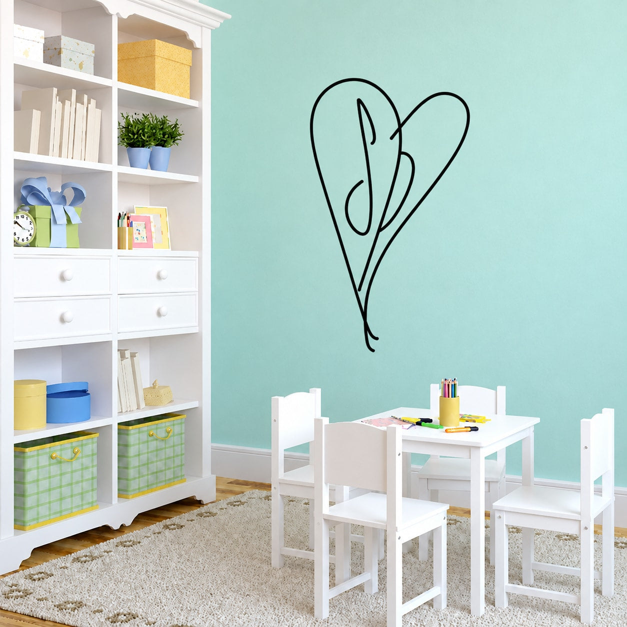 Smashing Pumpkins cursive heart decal, black line art style