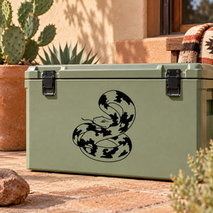 Black coral snake decal on light green storage box