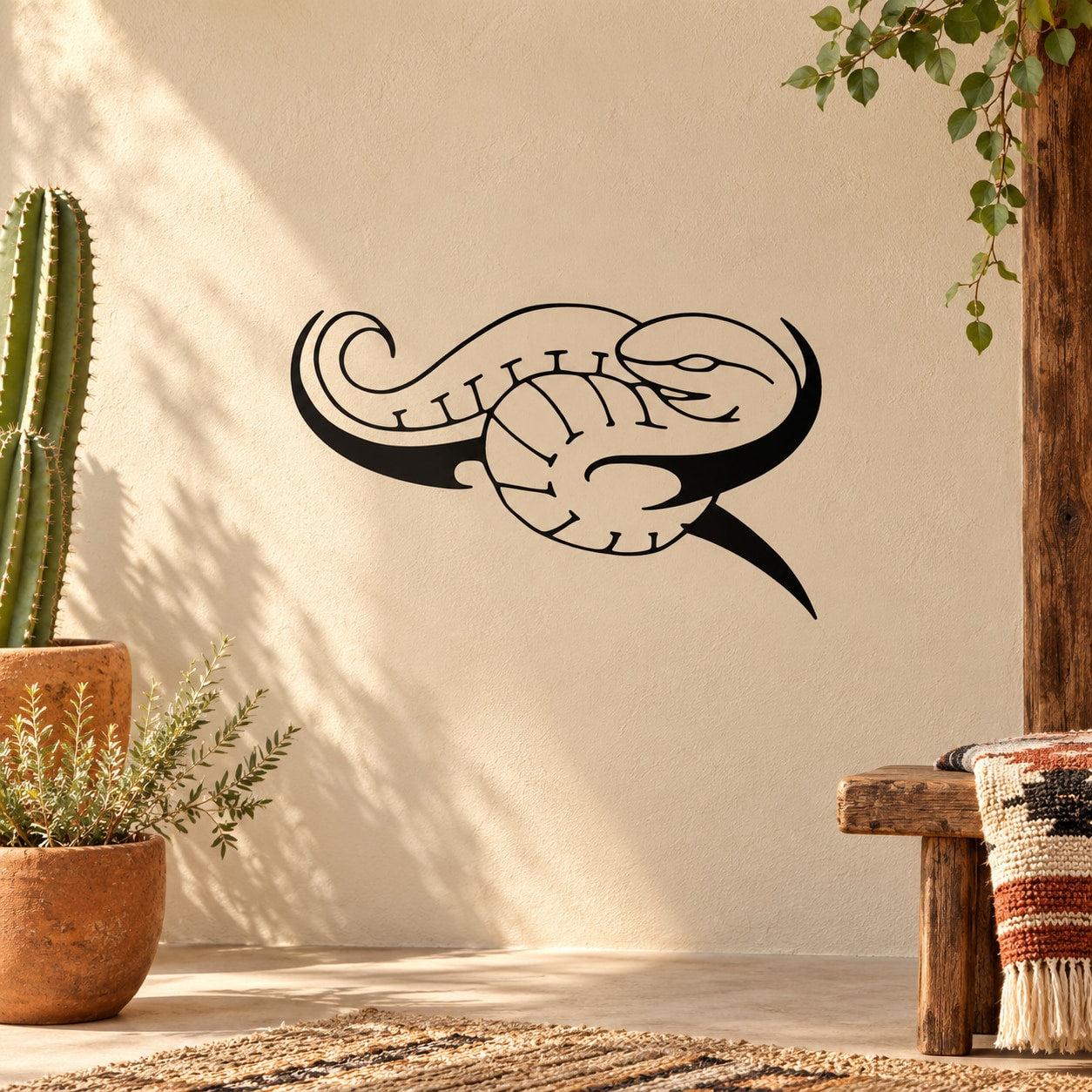 Black line-art snake decal sticker with flinching pose