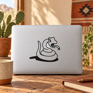 Snake hissing cartoon decal with coiled serpent line art