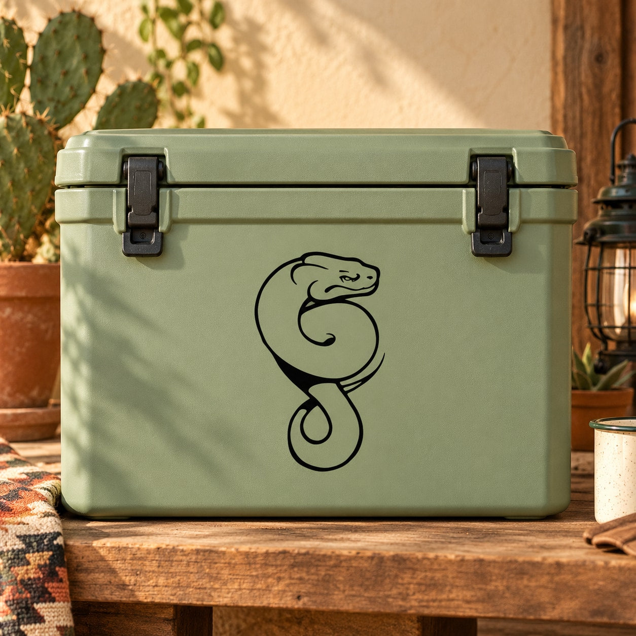 Light green cooler with black boa constrictor decal