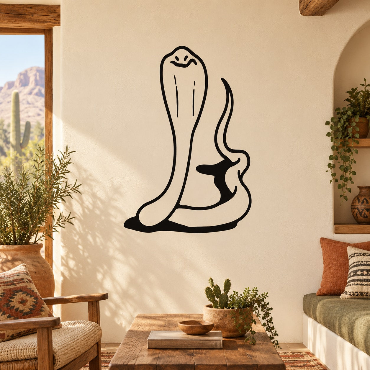 Cobra snake decal, black outline with hood and raised tongue