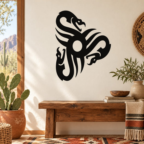 Black interlocking snake pattern wall decal with detailed emblem