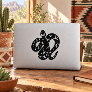 Curled black python snake decal sticker for smooth surfaces