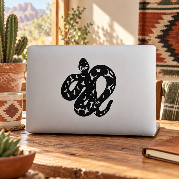 Curled black python snake decal sticker for smooth surfaces