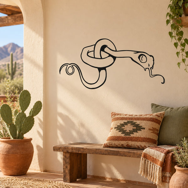Cartoon tangled snake wall decal, black outline on light background