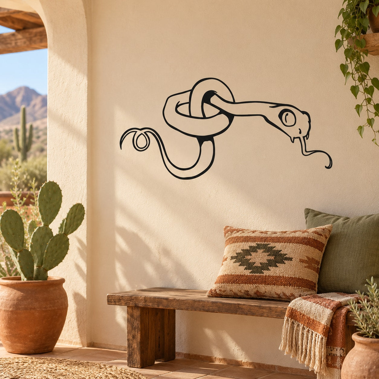 Cartoon tangled snake wall decal, black outline on light background