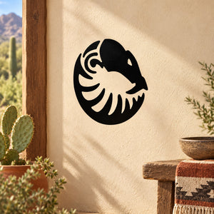 Abstract snake head wall decal in black and light gray, circular shape