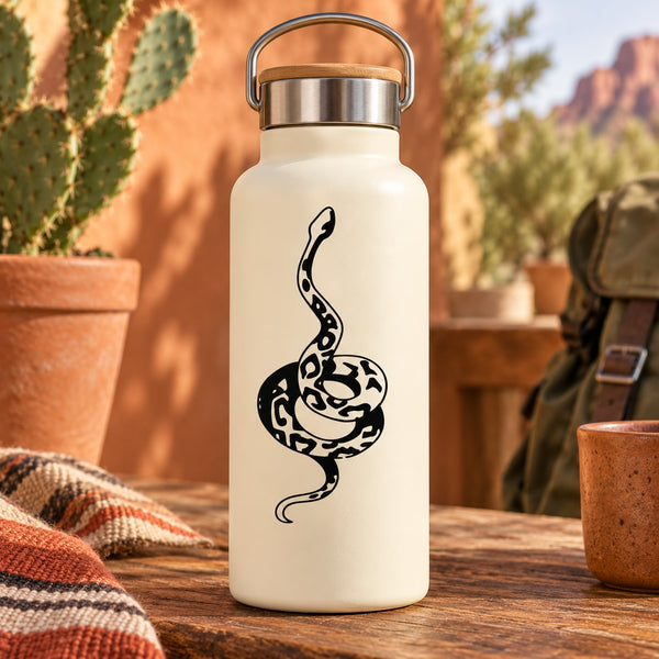 Cream bottle with climbing Indian python snake decal