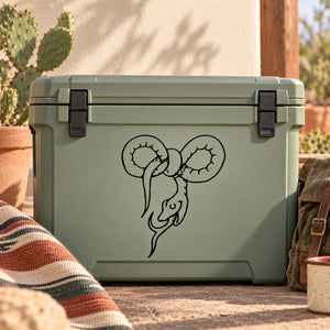 Snake decal with bow-knot, black outline on light green surface