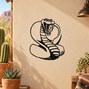 Black cobra snake decal with hooded hissing face, open mouth, and detailed stripes