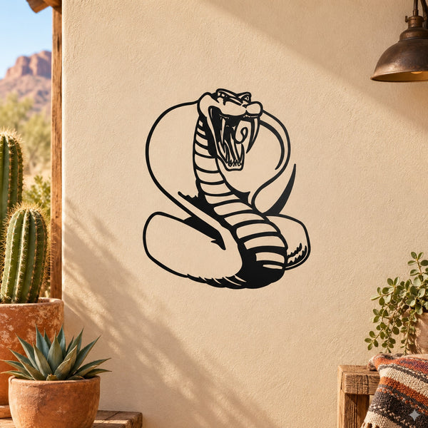 Black cobra snake decal with hooded hissing face, open mouth, and detailed stripes