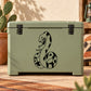 Black hissing python decal on front of olive green storage cooler