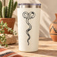 Two-headed snake decal line art on light-colored tumbler, black outline