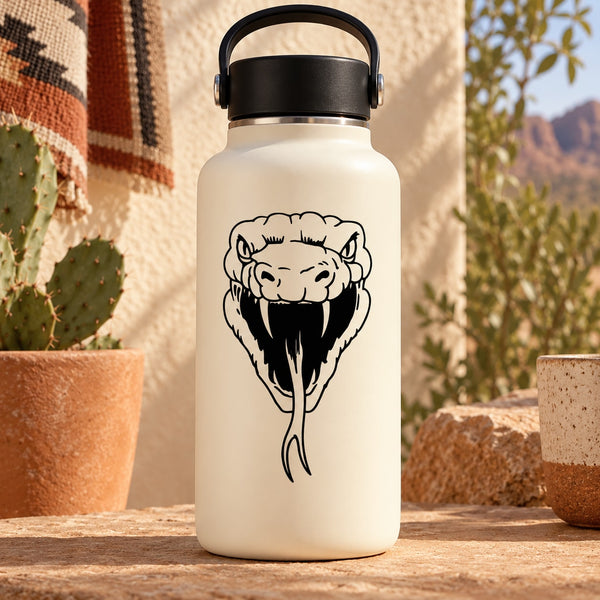Snake head hissing decal with outlined fierce mouth graphic