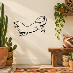 Hissing iguana wall decal with black line illustration