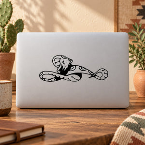 Outlined coiled snake decal in black line art