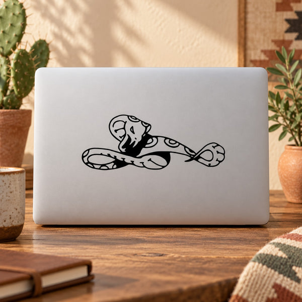 Outlined coiled snake decal in black line art