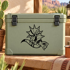 Abstract spiky snake decal sticker, black design on light gray outdoor case