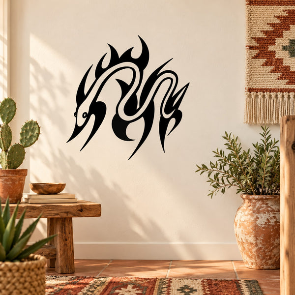 Black flame-snake vinyl wall decal with stylized fiery head and curling body.