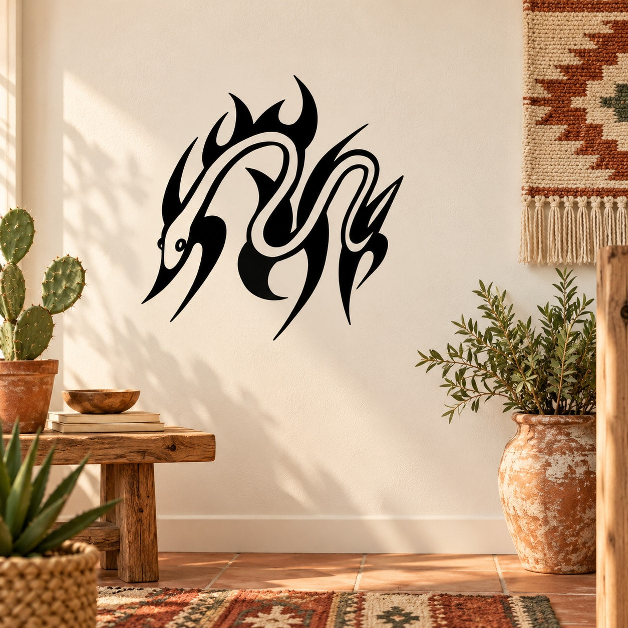 Black flame-snake vinyl wall decal with stylized fiery head and curling body.