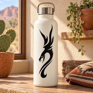 Winged snake decal with black flame and wing design on white background