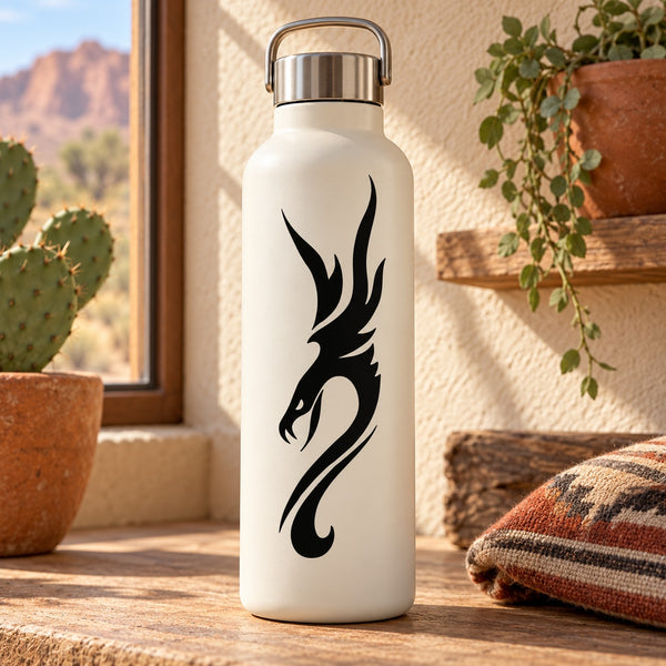 Winged snake decal with black flame and wing design on white background