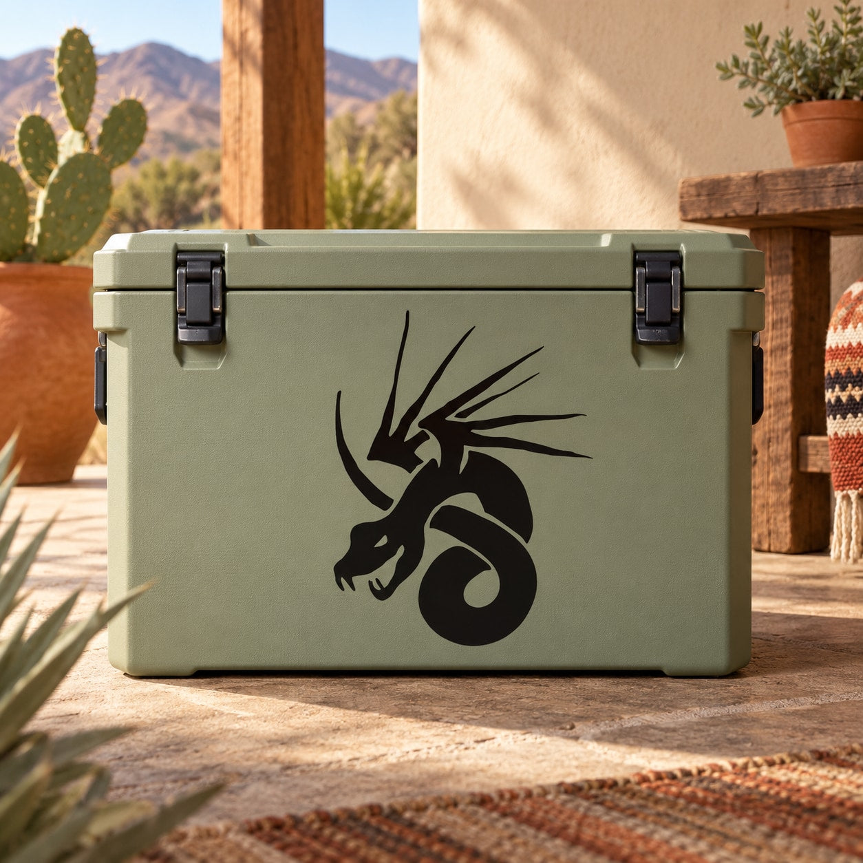 Black winged snake decal with spiky tail and hissing mouth design