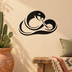 Curled hissing snake decal, black vinyl wall sticker with coiled design