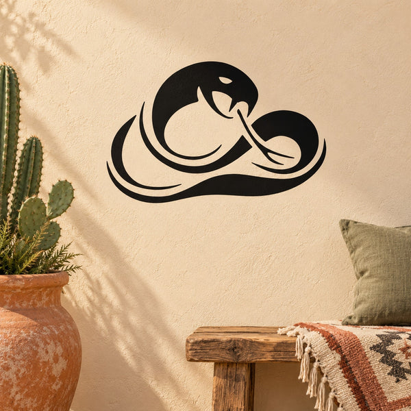 Curled hissing snake decal, black vinyl wall sticker with coiled design