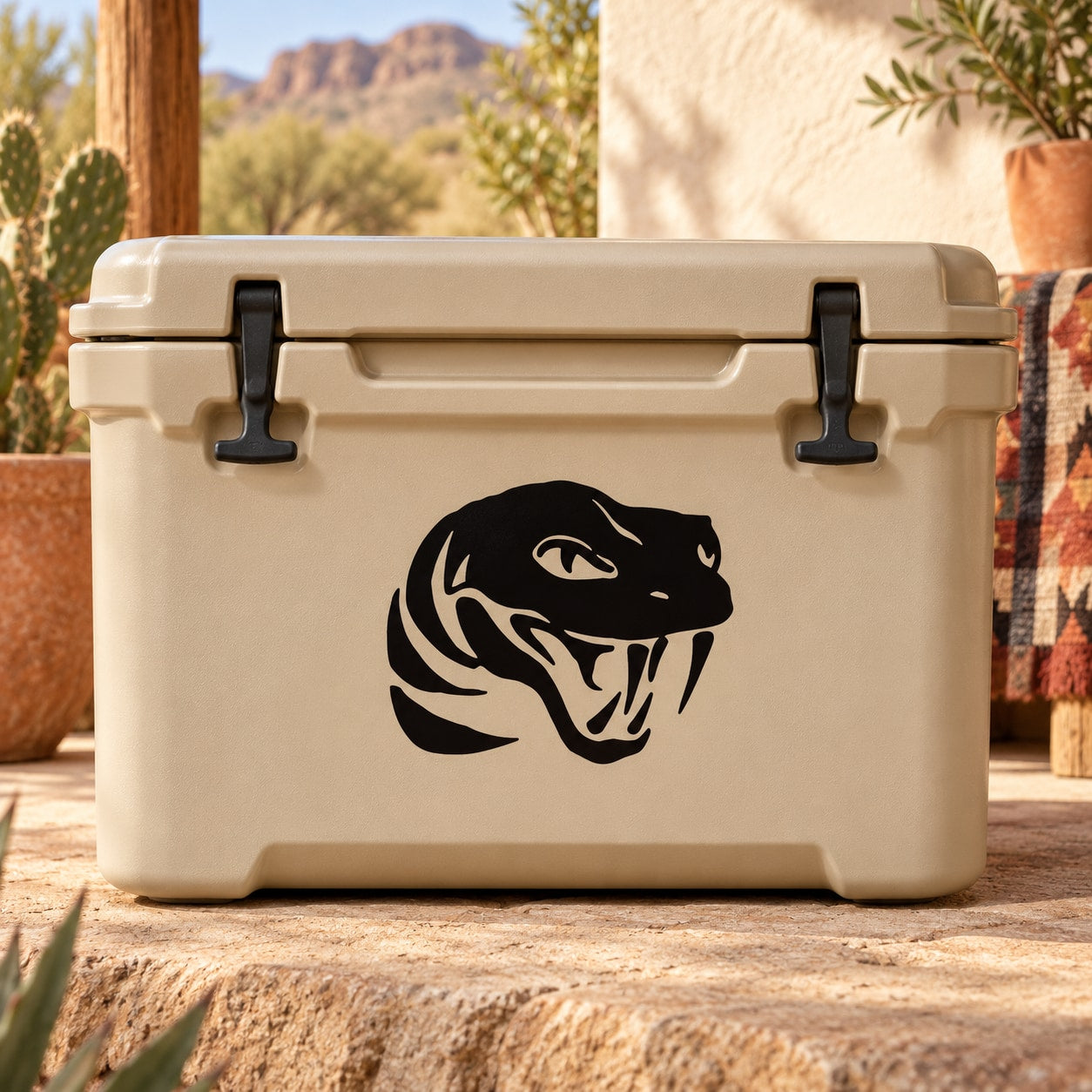 Black viper head decal sticker for cooler, showing a snarling snake face.