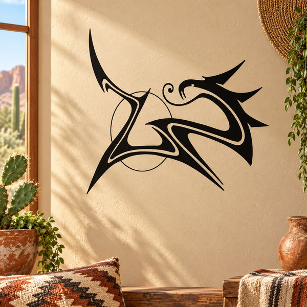 Black zig-zag snake and crescent moon wall decal