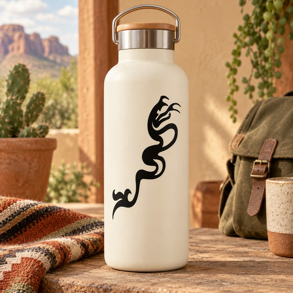 White water bottle with black snake decal graphic
