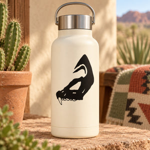 Black horned fang snake skull decal graphic on white water bottle