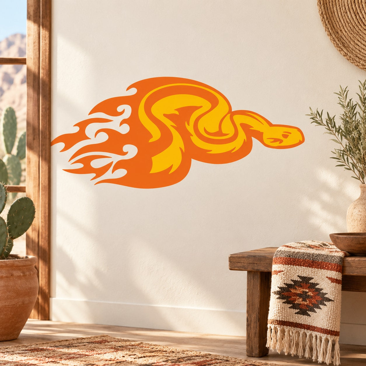 Flame snake trail sticker decal in orange and yellow
