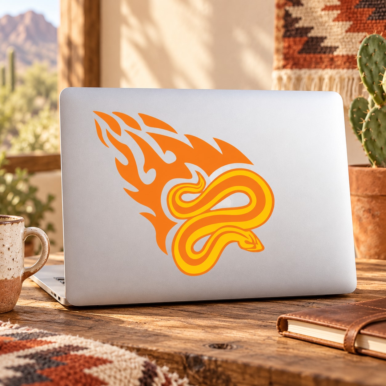 Orange flame snake graphic sticker on white background
