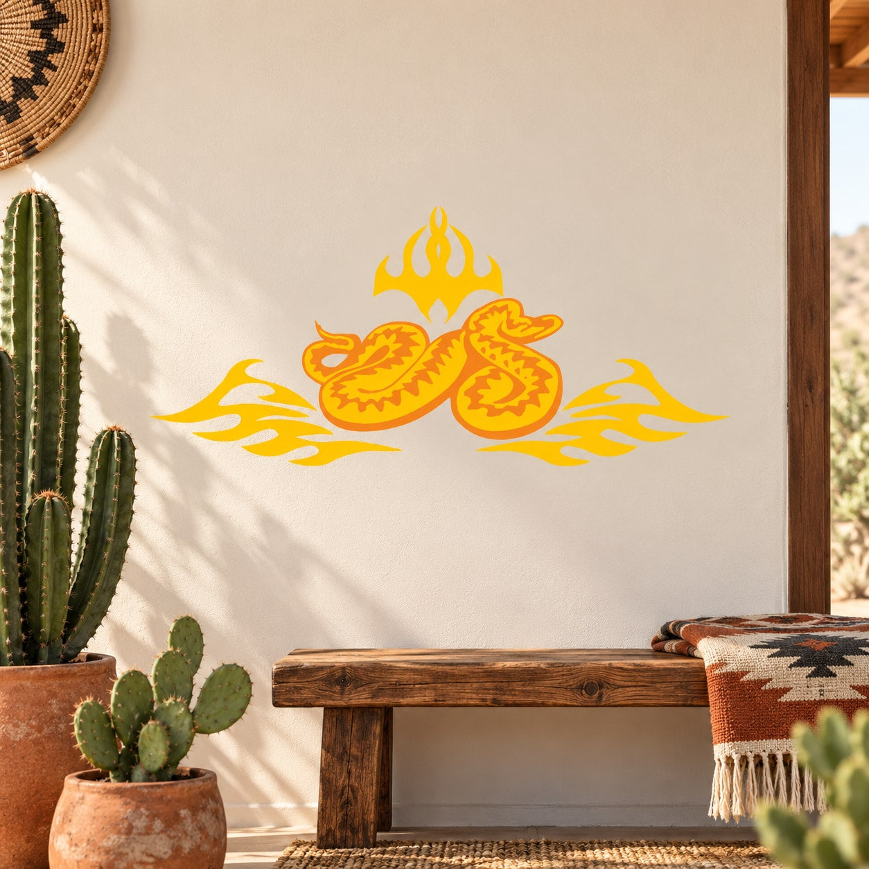 Flame snake sticker with orange and yellow swirling design
