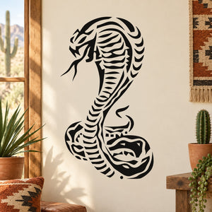 Black cobra skeleton wall decal with coiled head and raised hood