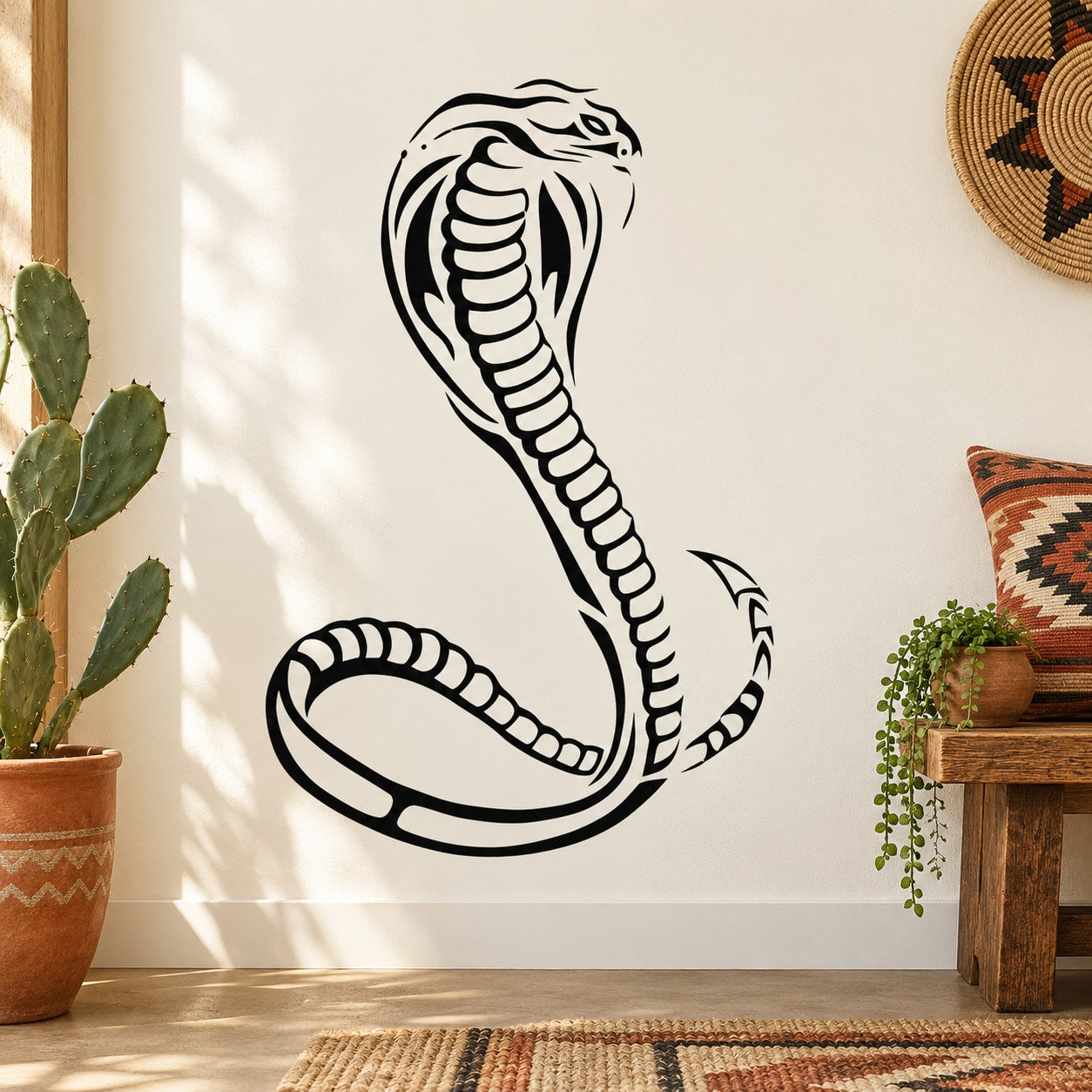 King cobra outline wall decal, black snake design