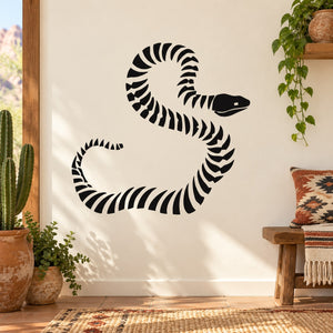 Black and white striped snake wall decal, coiled design