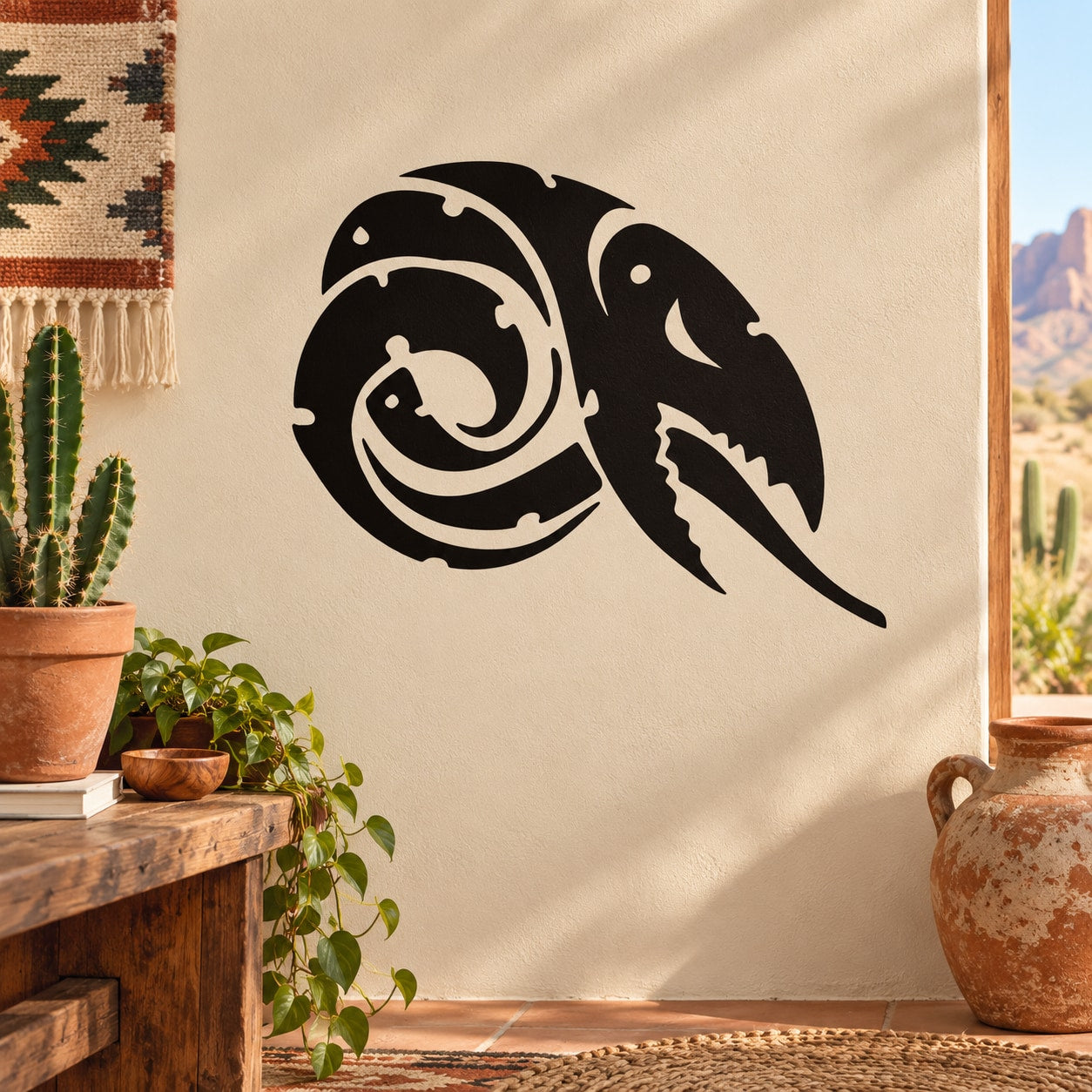 Abstract angry snake wall decal, black stylized coiled design