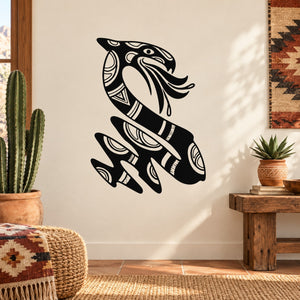 Tribal-style snake wall decal in black with curved tail and head outline
