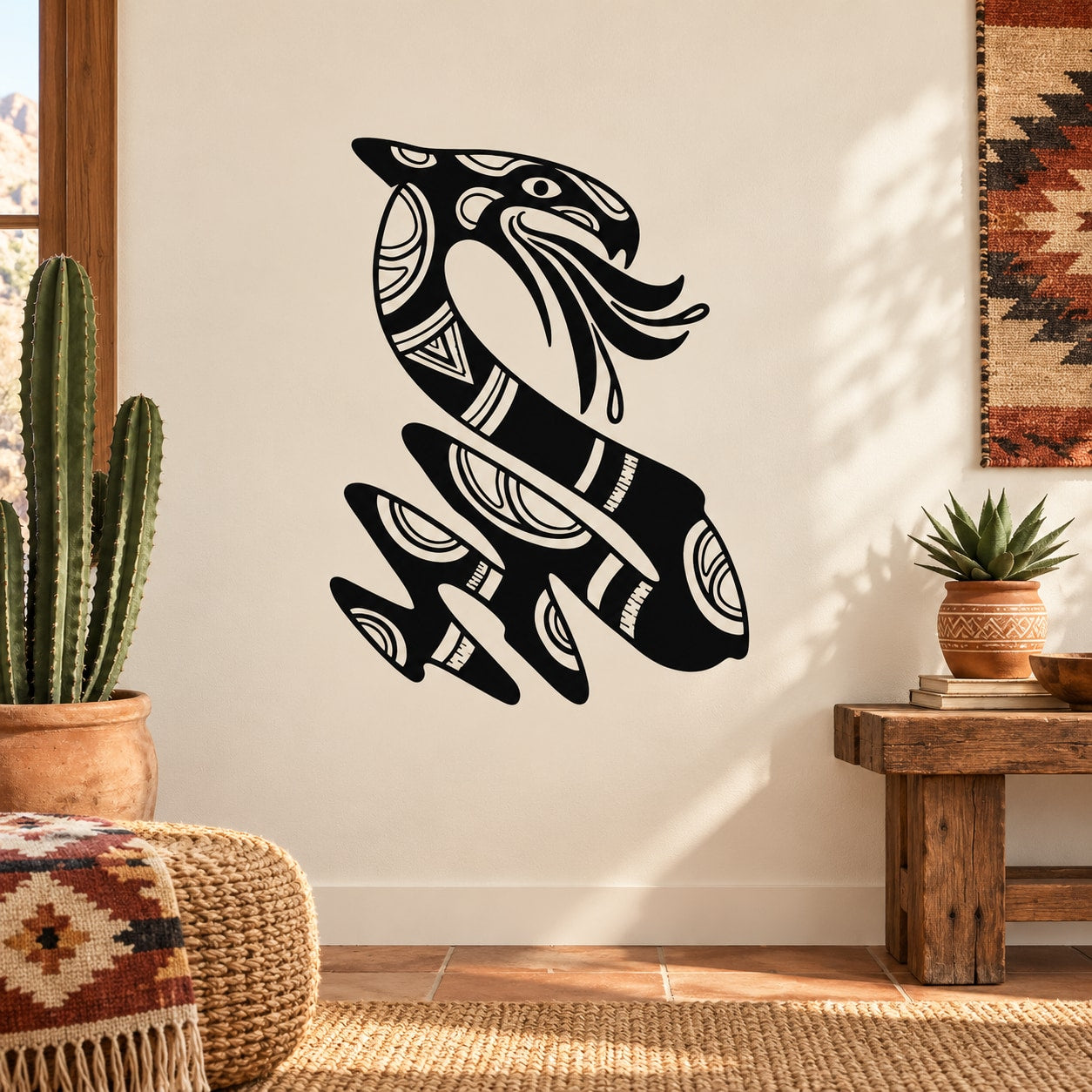 Tribal-style snake wall decal in black with curved tail and head outline