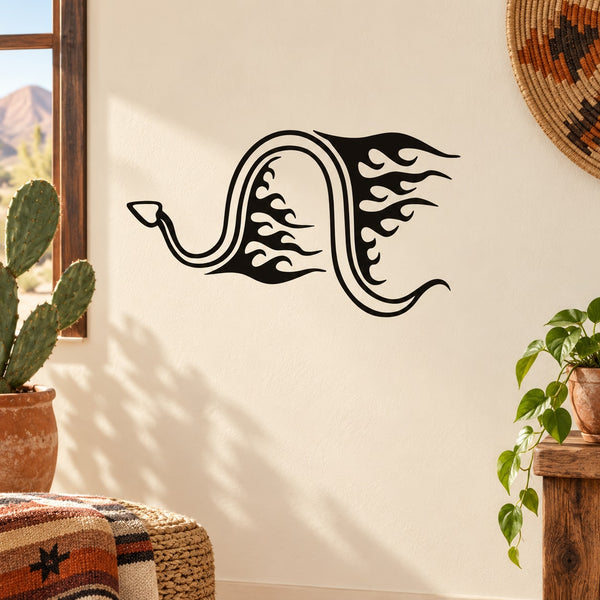 Snake fire-trail wall decal, black graphic flame and coiled body outline