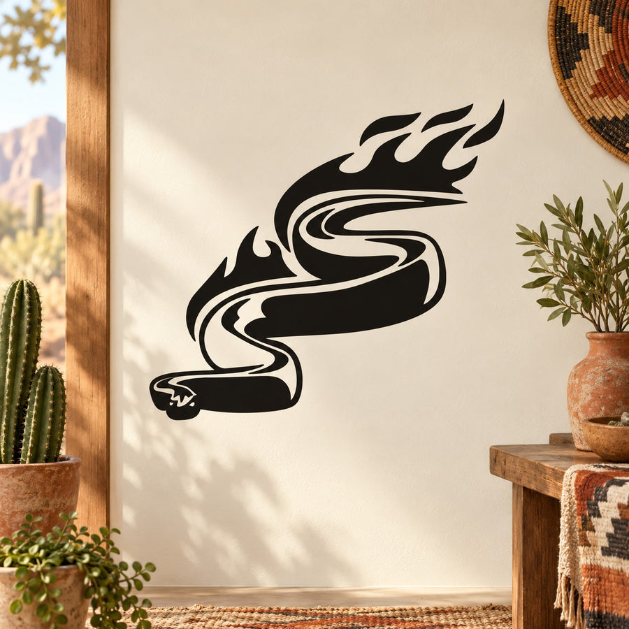 Black burning snake decal sticker with flame-style flame design
