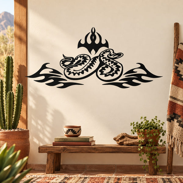 Black snake and flame wall decal with decorative tribal pattern motif